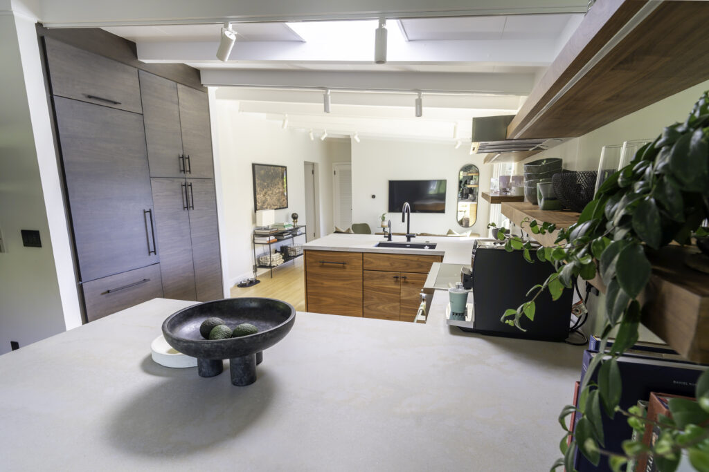 Custom Kitchen Remodel, Residential Construction, Open Concept Home Improvement, Custom Cabinetry, Home Remodel, Floating Shelving, Open Concept