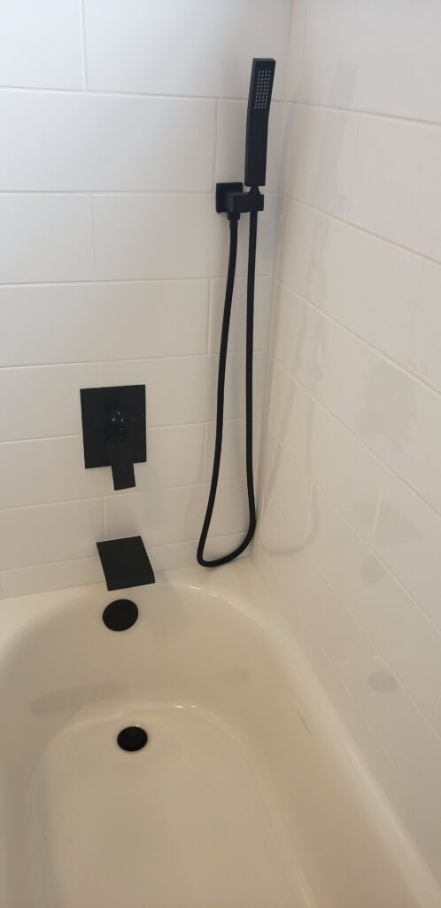 Bathroom Remodel, Black Fixtures, Residential Remodel, Home Construction